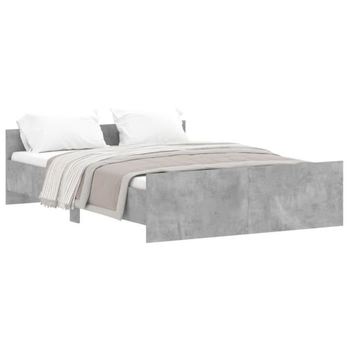 VidaXL Cadre de lit tête de lit et pied de lit gris béton 135x190 cm 3203792