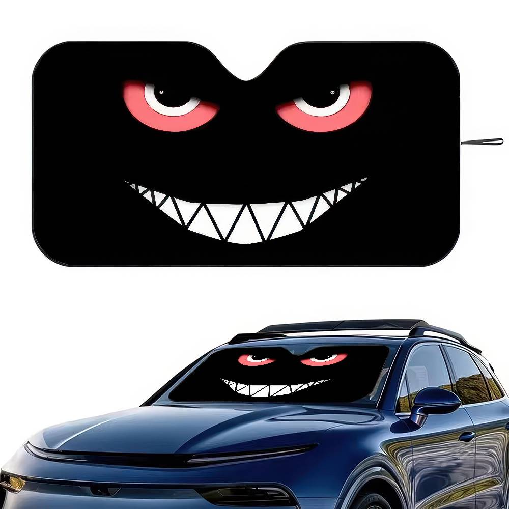 Car Cartoon Devil Eye Demon Smiling Face Car Sun Shade Windshield Shocked Car Front Window Sunshades Cover Keep Vehicle Cool UVWindshield Sunshades 1