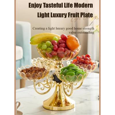 Light Luxury Style Multi Layered Rotating Crystal Fruit Plate European Style Multi-layer Crystal Fruit Plate