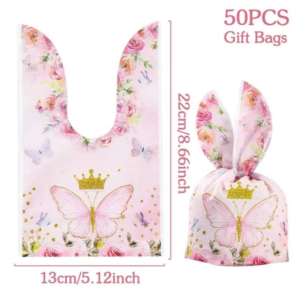 50Pcs Party Favors Cookie Candy Bags Carton Snack Packing Supplies Rabbit Ear Bags Easter Party
