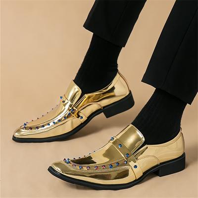 Britain Fashion New Mens Pointed Gold Rivet Casual Dress Homecoming Shoes Male Hip-hop Rock Punk Loafers Formal Wedding Footwear