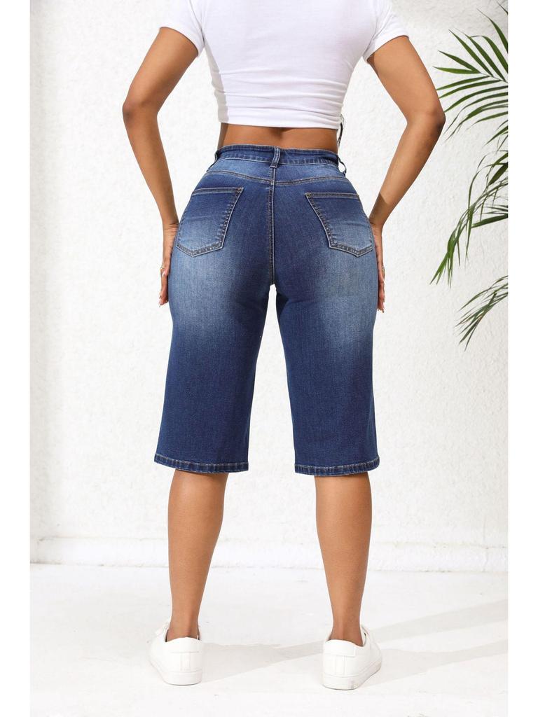 Damen Übergröße Mittellange Ripped Jeans - Trendiger Europäischer & Amerikanischer Stil Sommer Cropped Gerade Passform