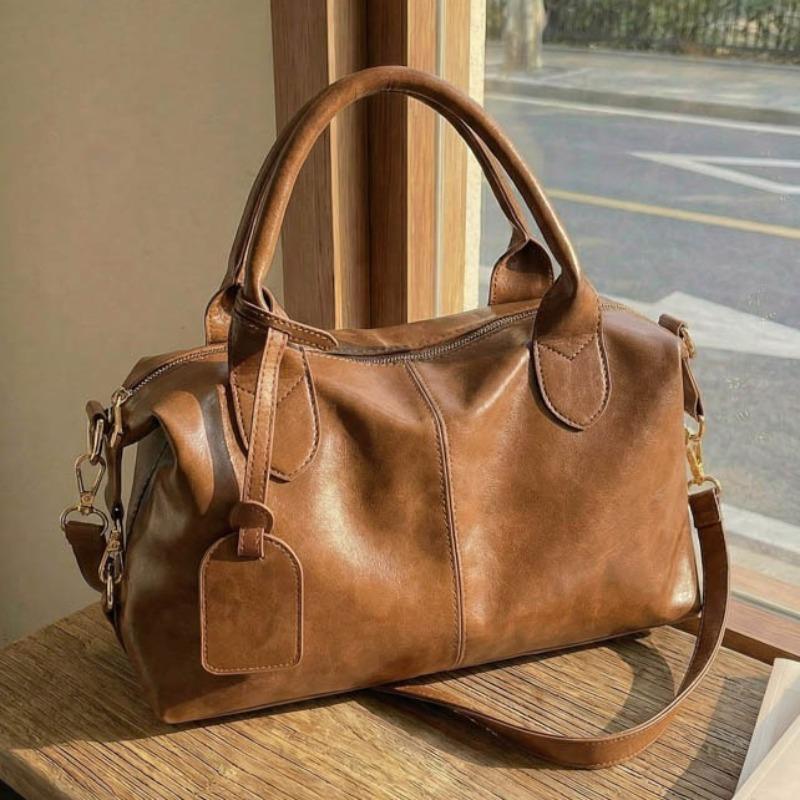 Modische Damen-Lederhandtasche Vintage Boston Boston-Tasche Umhängetasche mit abnehmbarem Riemen Geeignet für Arbeit, Einkaufen und Reisen