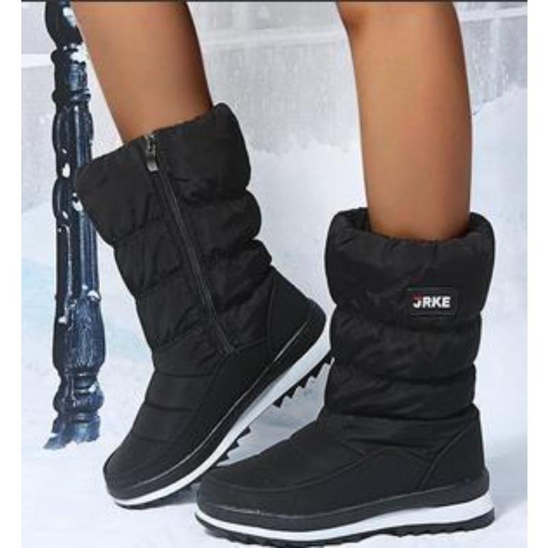 Japan and South Korea round head thick-soled medium tube snow boots women's large size velvet thickened side zipper cotton boots warm cotton shoes