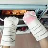 Guantes antideslizantes resistentes al calor para microondas, manoplas de horno de manga larga con patas de gato y animales de dibujos animados en 3D, guantes aislantes de algodón para hornear, 1 ud.
