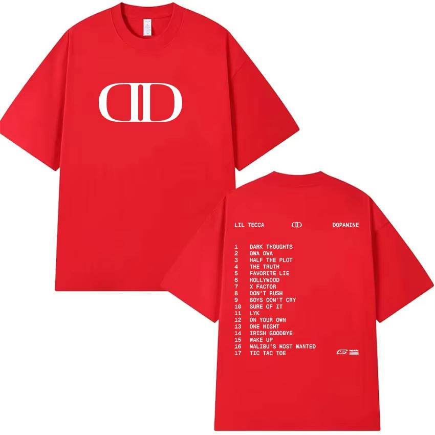 2025 Summe Lil Tecca DOPAMINE Tour Album 2025 Logo Print Herren Damen Mode Vintage Oversized 100% Reine Baumwolle Bedrucktes T-Shirt