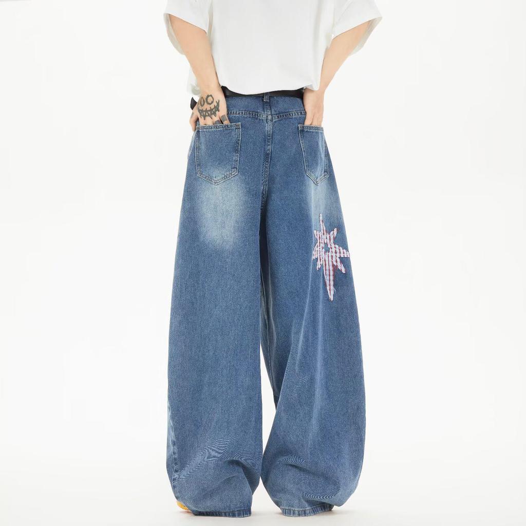 American Retro 2025 Curved Knife Denim Jeans: Unisex Loose Wide-Leg Pants