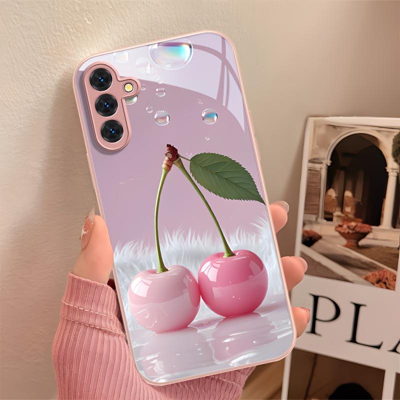 Women's pink metallic paint glass phone case suitable for Samsung Galaxy S26 S25 S24 S22 S21 S20 FE Ultra Plus shockproof