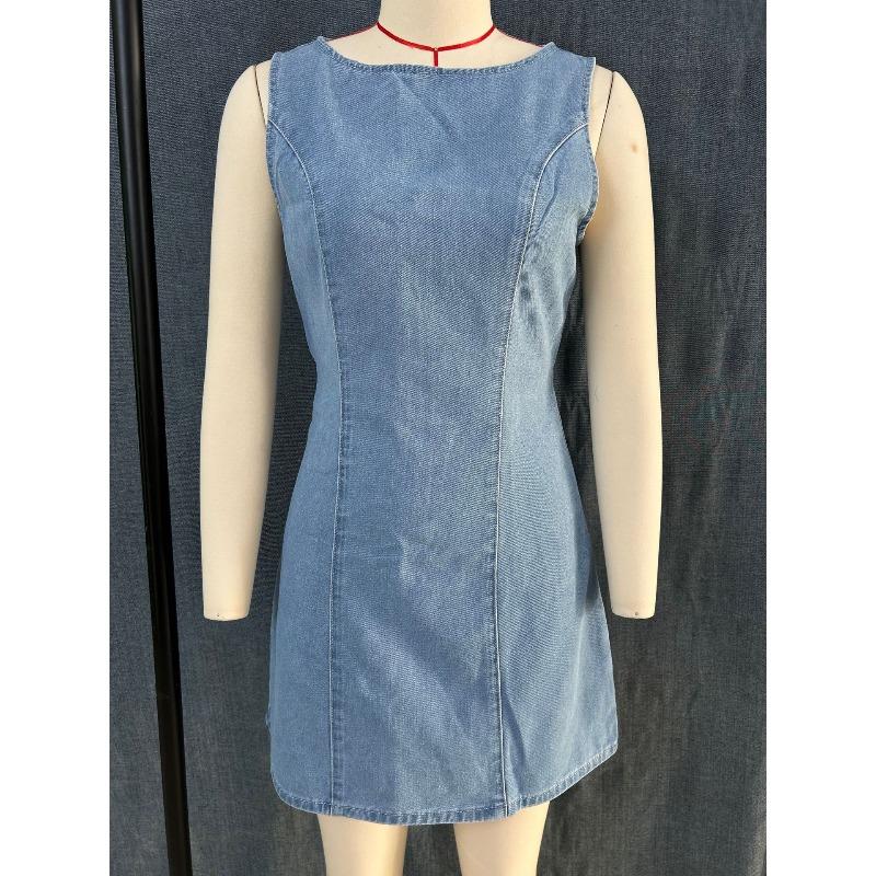 Denim dress magic spinning autumn three color long zipper European and American JEANS autumn solid color thin