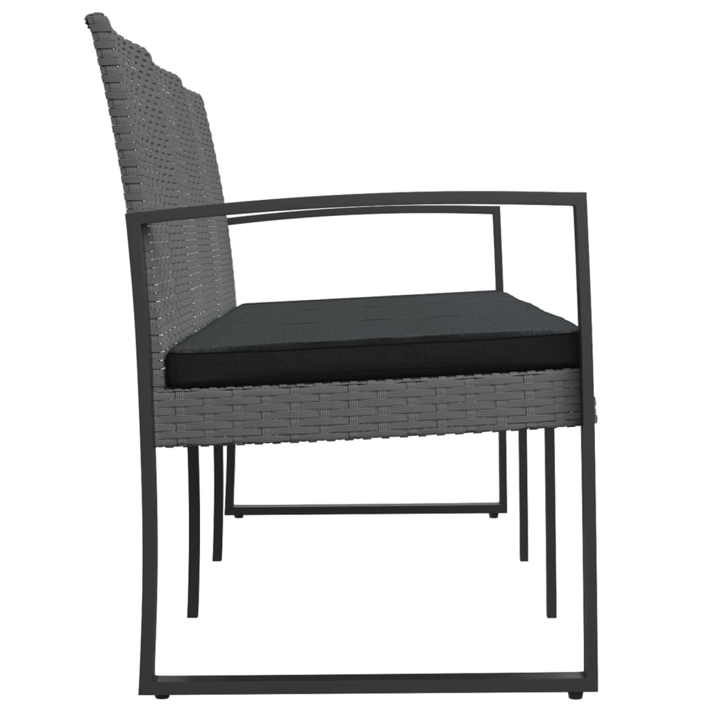 3 Seater Garden Bench with Cushions Dark Grey PP Rattan