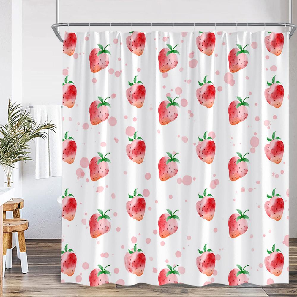 Erdbeer-Mädchen Rosa Duschvorhang Badezimmer Deko Frucht Sommer Kinder Schleifenmuster Schick Modern Frau Polyester Badewannenvorhang