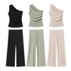 Kaslead New Arrival Women's Clothing Fashion Style Asymmetric Collar Sleeveless Top and Trousers 1165455 1165454