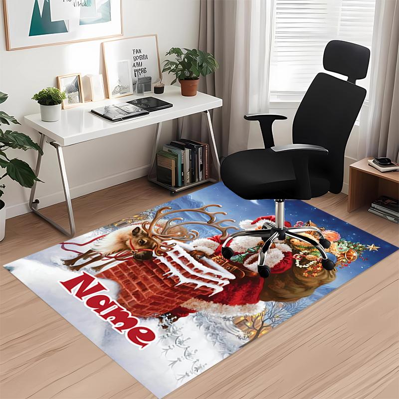 Custom Name Christmas Santa Claus Printed Carpet, for Office Chair Living Room Bedroom Kitchen Room Decor Gifts.