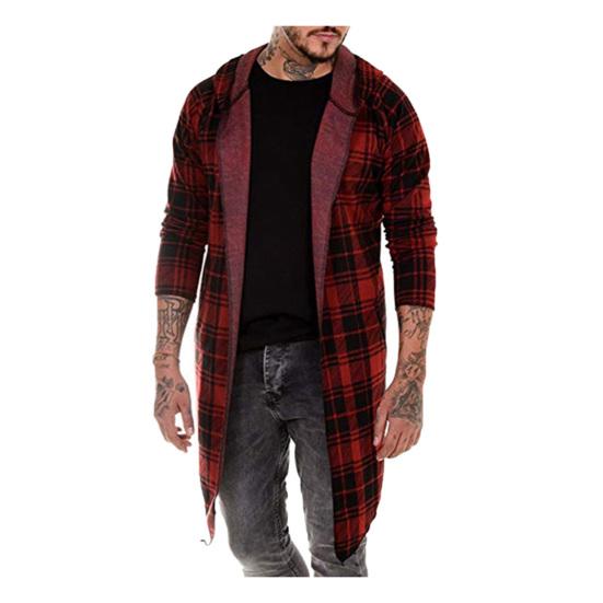

Осенняя мода Мужская клетчатая рубашка с длинным рукавом Повседневная толстовка Пальто Верхняя одежда XXL красный