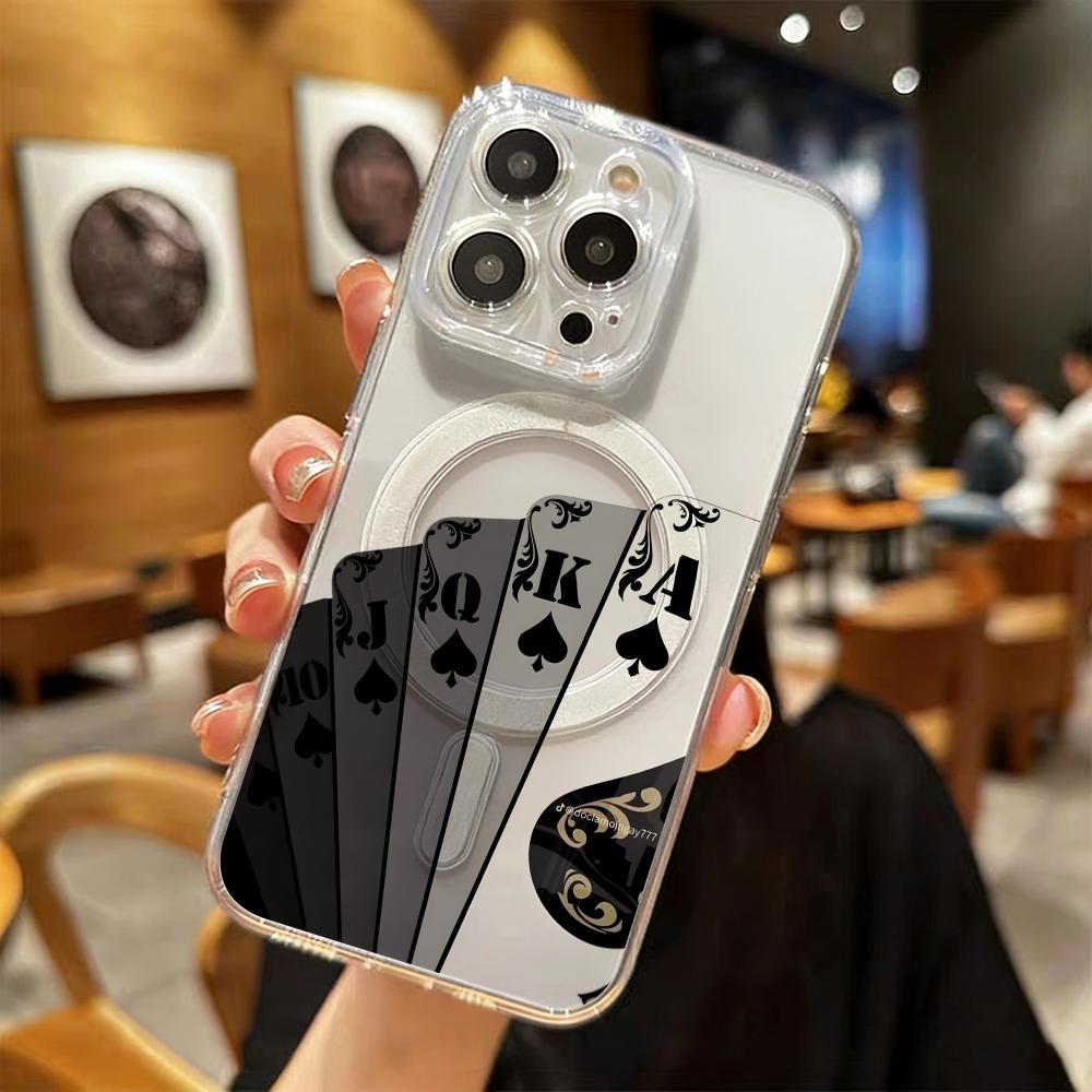 Cool Design Playing Cards Phone Case For iPhone 17 16 15 14 13 12 Pro Max Plus With Magnetic Crystal Clear Case Wireless Charge