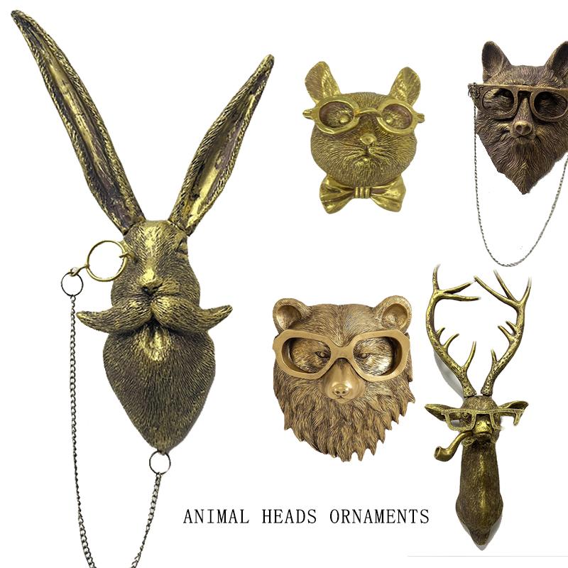 3D Animal Head Wall Mounted Resin Decor Ornament Hanging Sculpture Rabbit Deer Bear