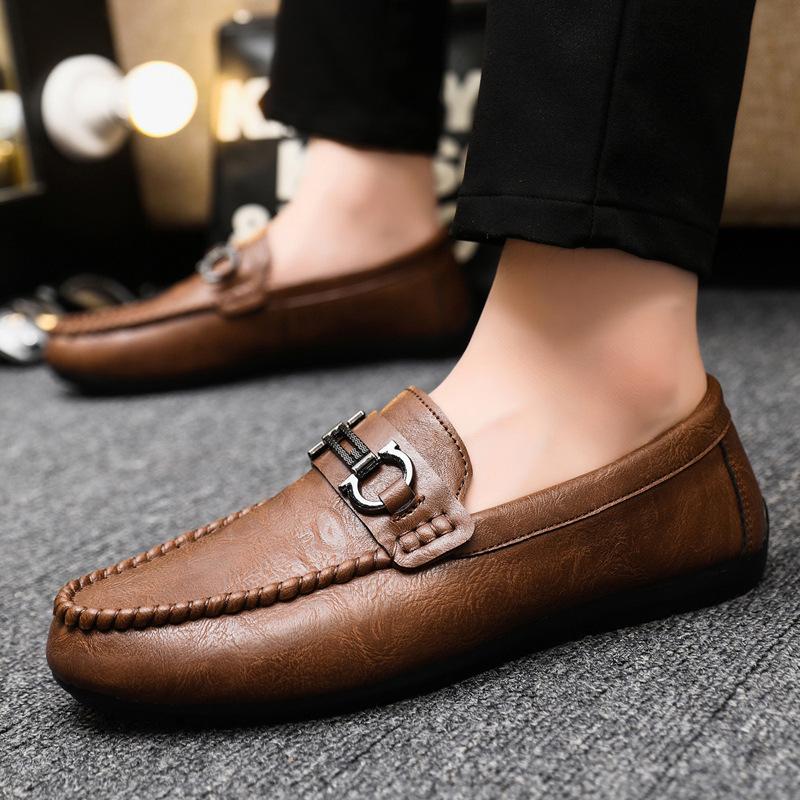 British Boys' Men'S Shoes Soft Sole Leather Surface Men'S Loafer Beanie Shoes Men'S Platform Summer Spirit Guy Dress Wear-Resistant