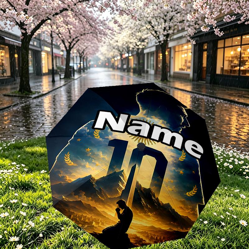 Custom Name Personalized Lionel Messi Print Umbrella, Auto Open Close, 8‑Rib Sturdy Frame, Commute Camping Hiking Use, Birthday Gift