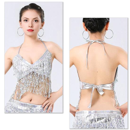 Women Sparkling Sequin Tops Belly Dance Fringe Costume Glitter Factor Party Sparkling Tops Festival Attire Carnival Outfit