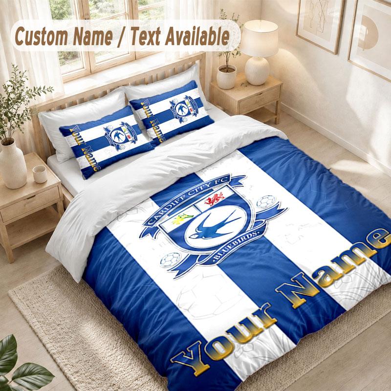 Custom Name Bedding Set 3 PiecesCardiff City Print Duvet Cover + 2 Pillowcases Soft Bed Decor