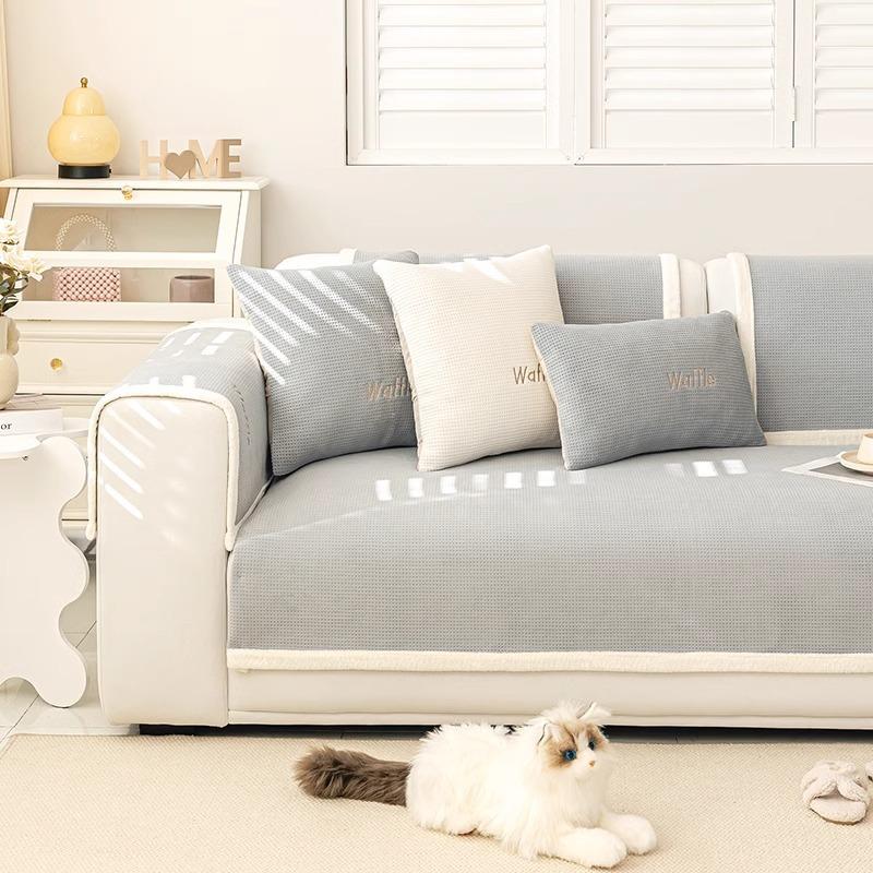 Plush Sofa Cushion Non-Slip Cream Style Winter Cushion Simple Modern Living Room Backrest Sofa Cover Slipcover