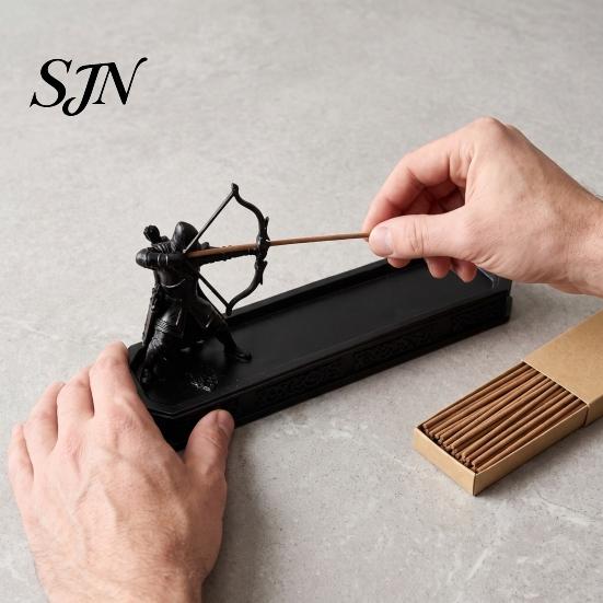 Desktop Statue for Incense Holder with Catch Tray, Archer Warrior Figurine Burner, 3D Printed Handcrafted Home Fragrance Accessory Decorative