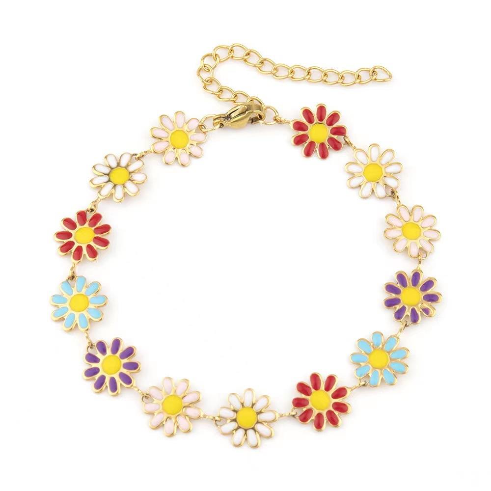 1pc Stainless Steel Enamel Women's Bracelet Colorful Chrysanthemum Bracelet