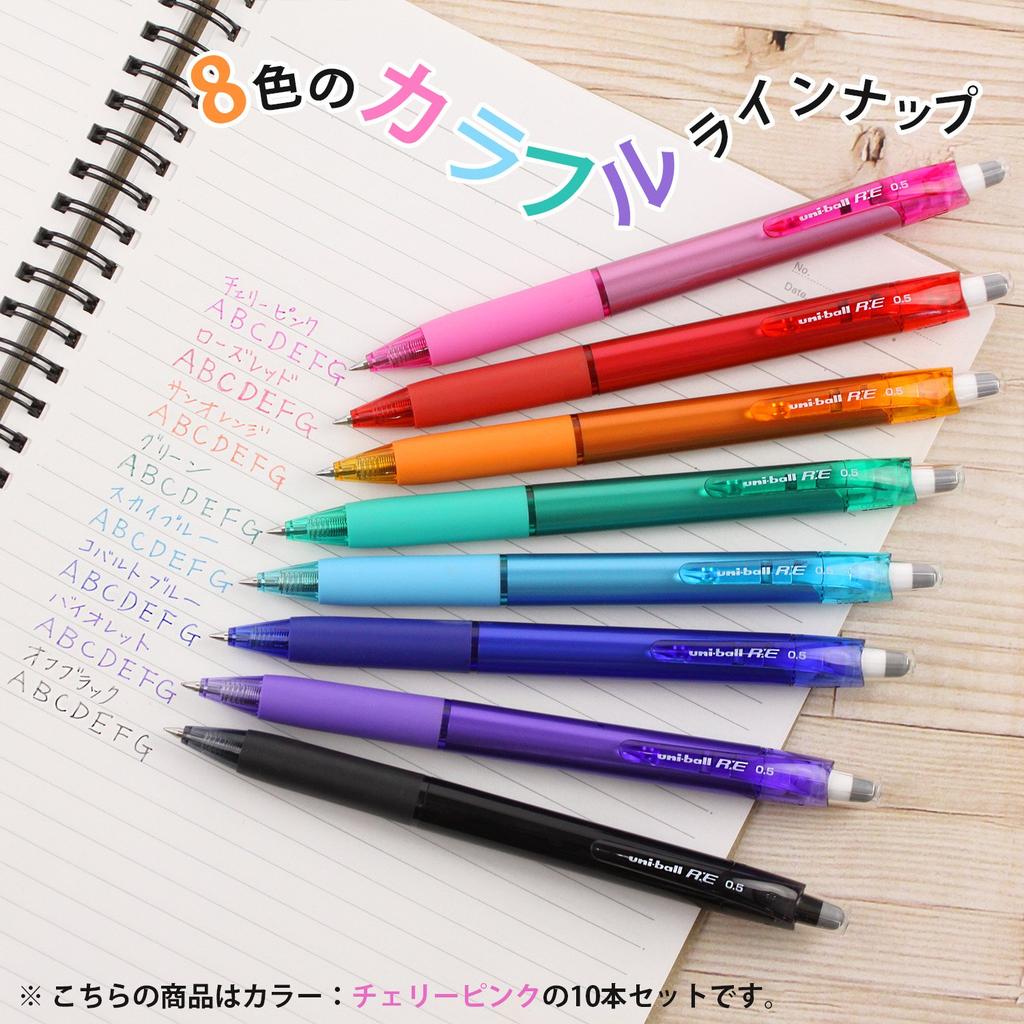 Mitsubishi Pencil RE Erasable Ballpoint Cherry 10 Uni-ball 0.5 Pen, Pink, Pens, URN18005.13