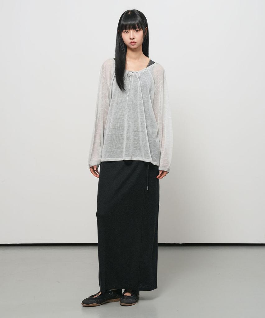 GENERALIDEA See-Through Neck String Knit Pullover [Light Grey] / Gf2Lkp543