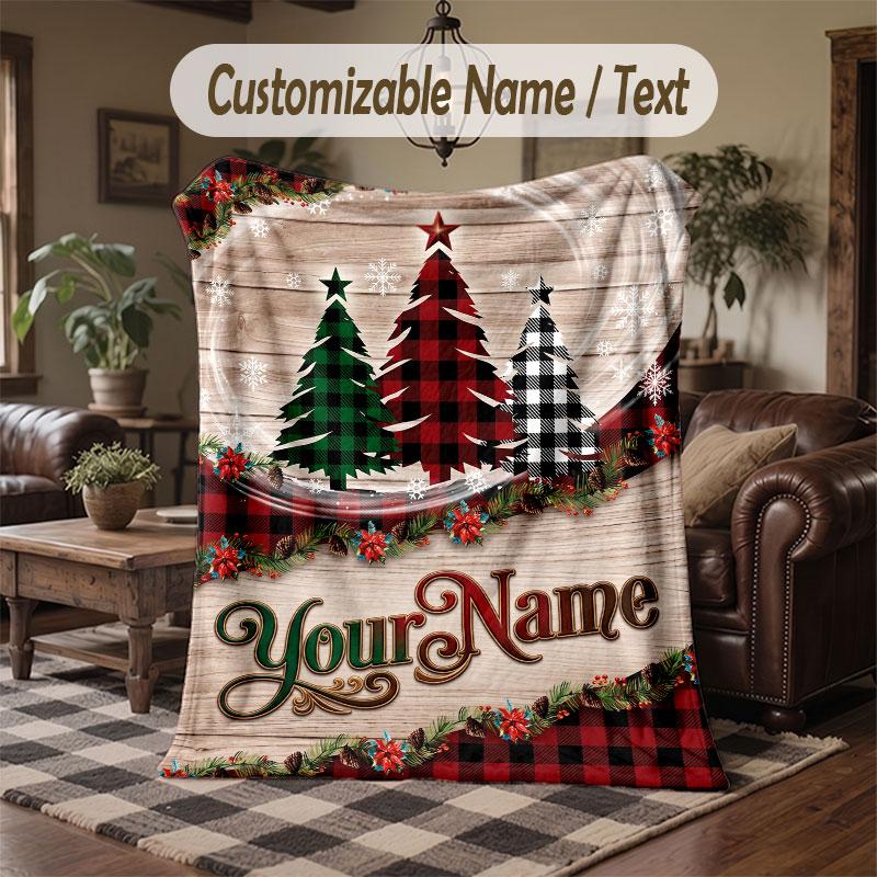 Winter Snow Theme Throw Blanket Custom Name Text Personalized Blanket Soft Cozy Blanket for Home Sofa Bed