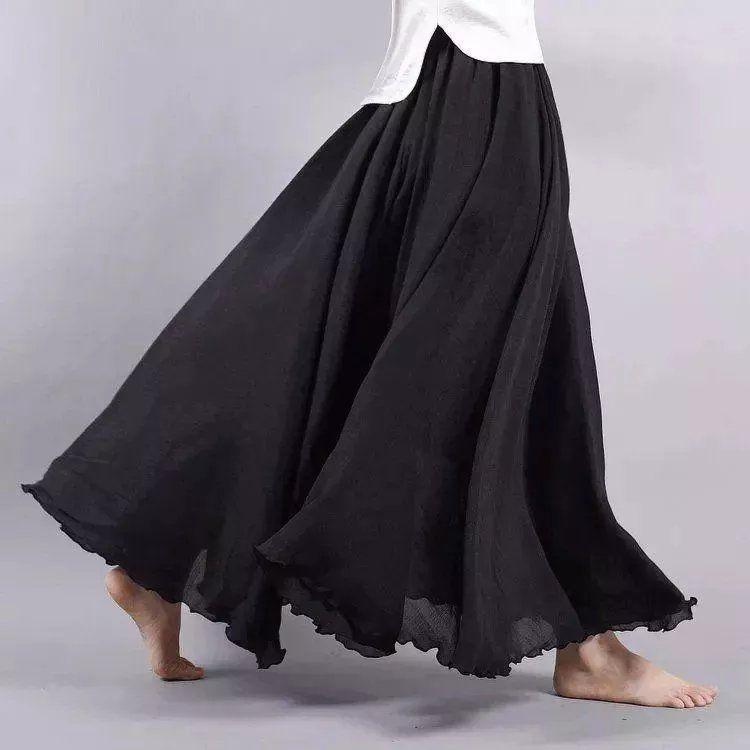 Boho Beach Women's Skirt Linen Cotton Blend Elastic Waist Long Pleated Maxi, Vintage Summer Casual Skirt Faldas Saia