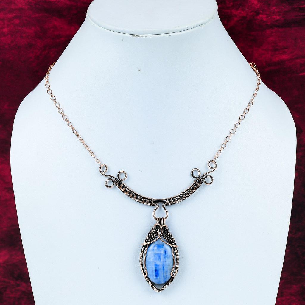 Kyanite Necklace Copper Wire Wrapped Adjustable Chain Necklace Copper Jewelry Handmade Necklace Wire Wrap Gemstone Jewelry Gifts For Mother