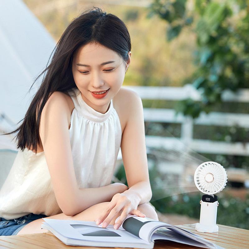 Usb El Tipi Mini Fan Katlanabilir Taşınabilir Boyundan Askılı Fanlar 5 Hızlı Usb Şarj Edilebilir Fan Telefon Standı ve Ekran ile