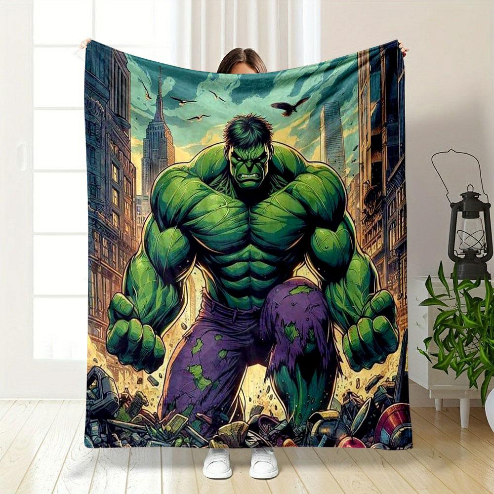 "Green Muscle Hero in Cityscape" print blanket soft and cozy perfect for the living room bed sofa or a nap,gift