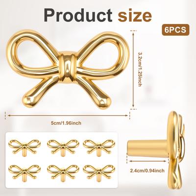 2/4/6Pcs Bow Tie Shape Drawer Knobs Brass Cabinet Pulls with Screws Decorative Cupboard Handles for Dresser Wardrobe Drawer