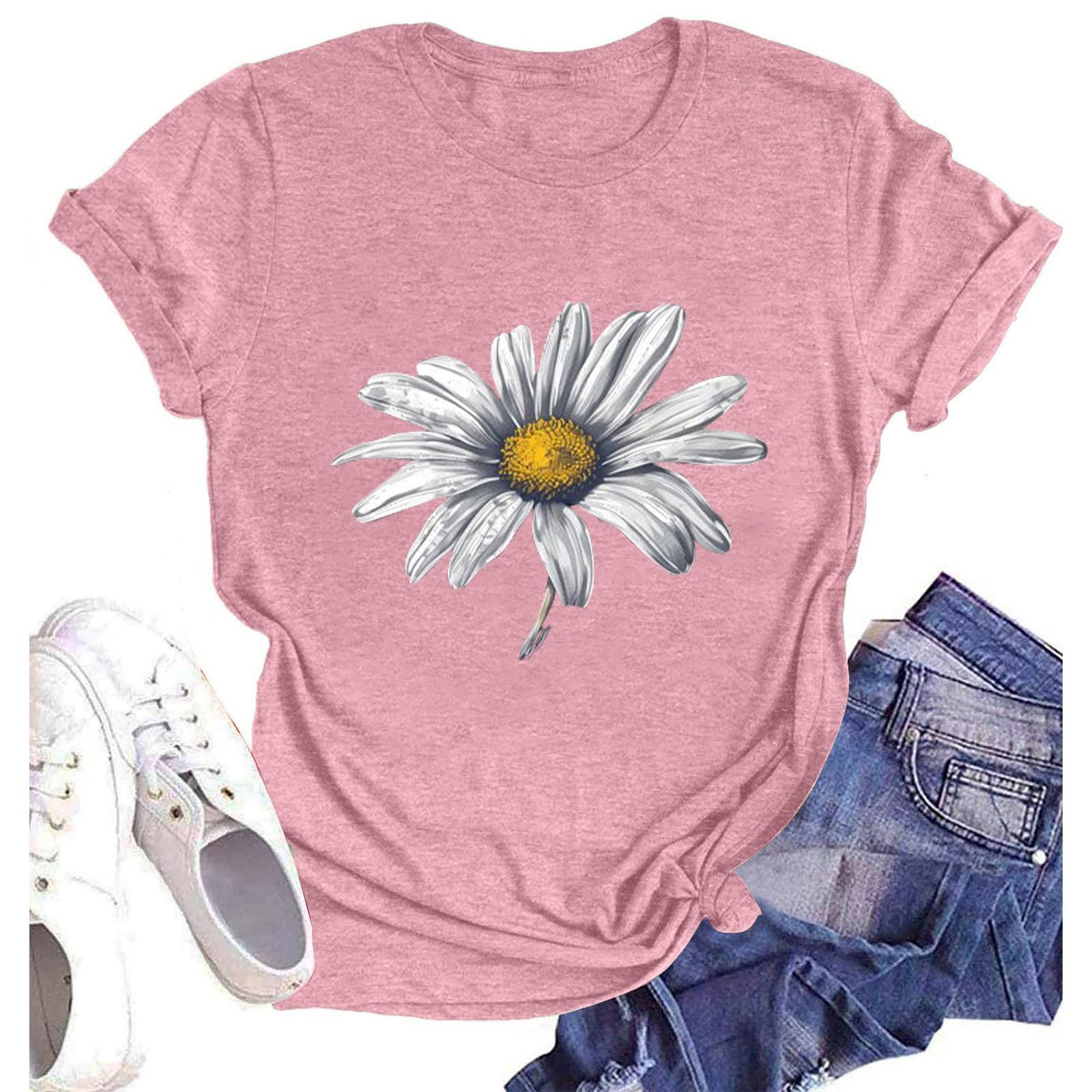 

Женская модная повседневная летняя удобная блузка с круглым вырезом и коротким рукавом с принтом L розовый