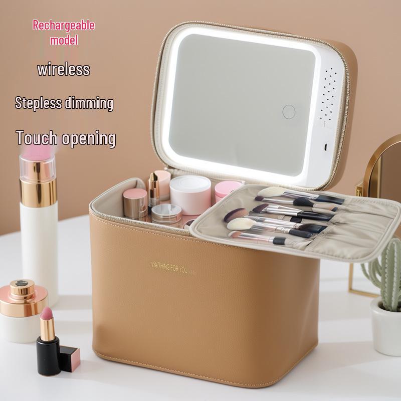 

Портативний двоярусний кейс для макіяжу зі світлодіодним дзеркалом та великою місткістю