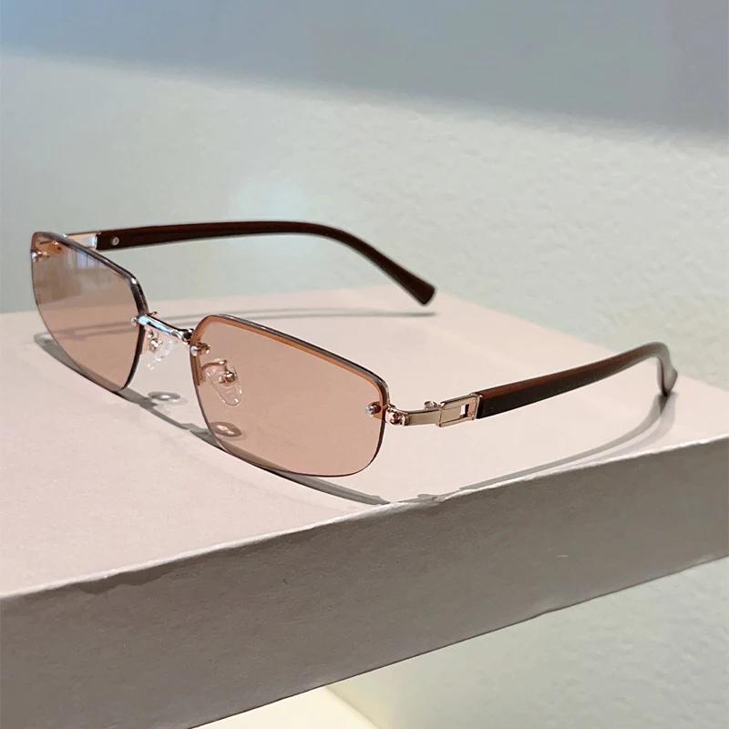 KAMMPT Rimless Sunglasses Men Women Solid Color Vintage Design Trendy Casual Outdoor Sun Glasses