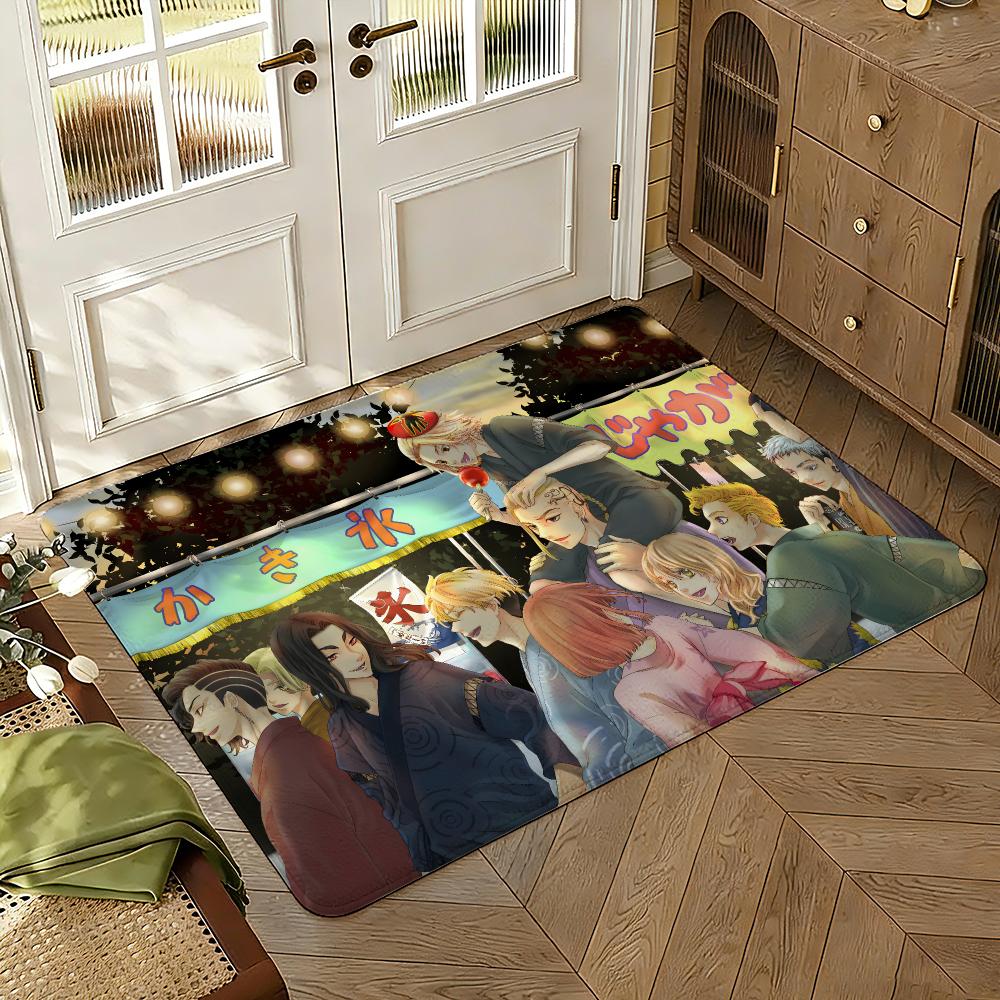Classic Anime T-Tokyo R-Revengers Floor Mat Soft Thickened Absorbent Non-Slip Bedroom Living Room Door Mat Home Flannel Rugs