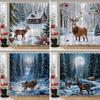 Winter Snow Forest Deer Shower Curtain Christmas Nature Landscape Christmas Gift Polyester Fabric Shower Curtains Bathroomj