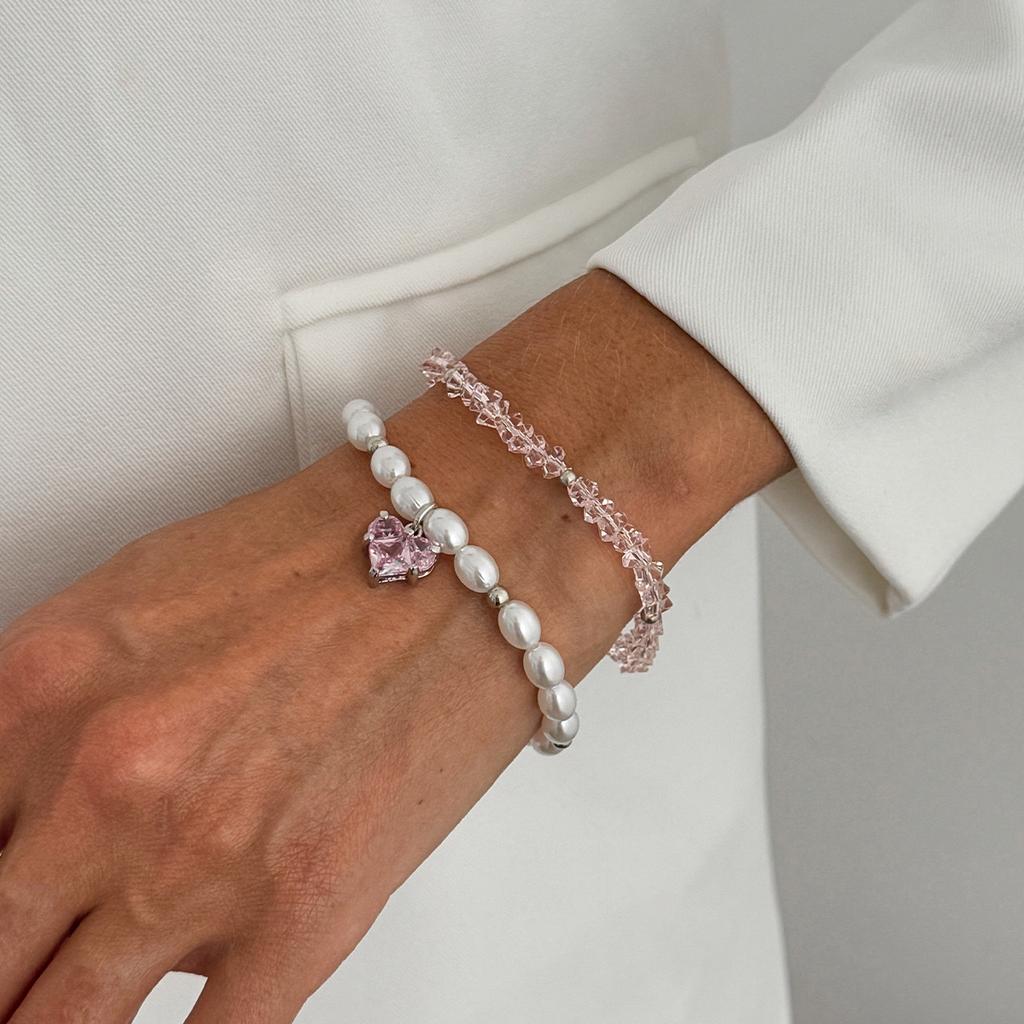 Baroque Special-Shaped Imitation Pearl Beaded Bracelet Fashion Gravel Flash Diamond Love Pendant Elastic Bracelet