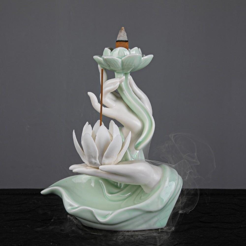 Ceramic Incense Burner Fountain Hand Shape Reflux Incense Burn Tray Home Decoration
