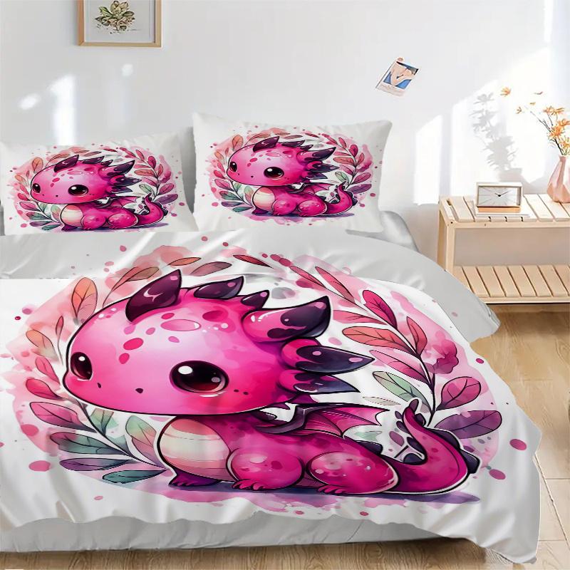 3pcs Mini Dragon Quilt Cover Set (1 Quilt Cover + 2 Pillowcases Without Pillow Core), High-Definition Printing for Home and Dormitory.H065