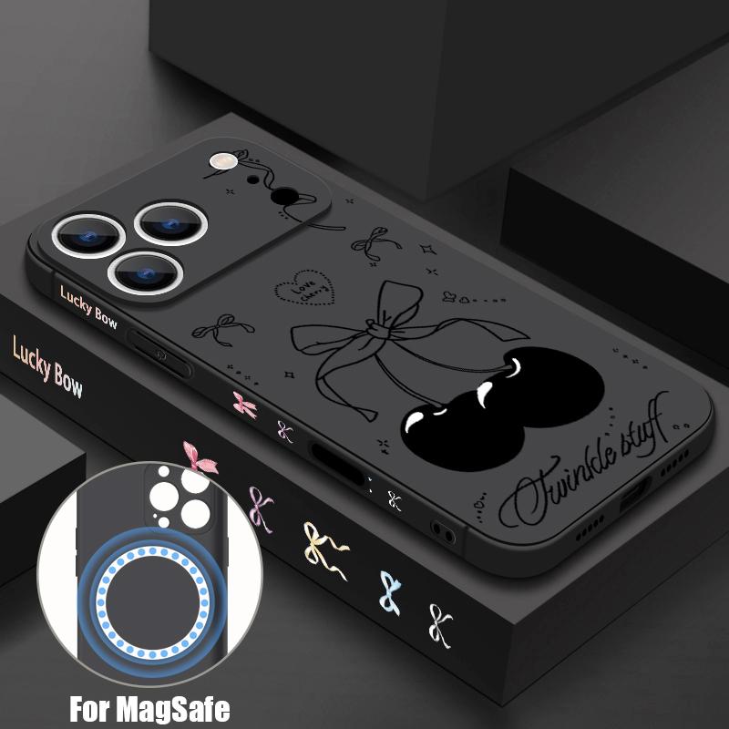 Pour Coque iPhone 17 Pro Max Motif Nœuds Papillon Soyeux de Luxe Magnétique Pour Magsafe Coque Souple Pour iPhone 16 15 14 13 Pro Max 17E 16E