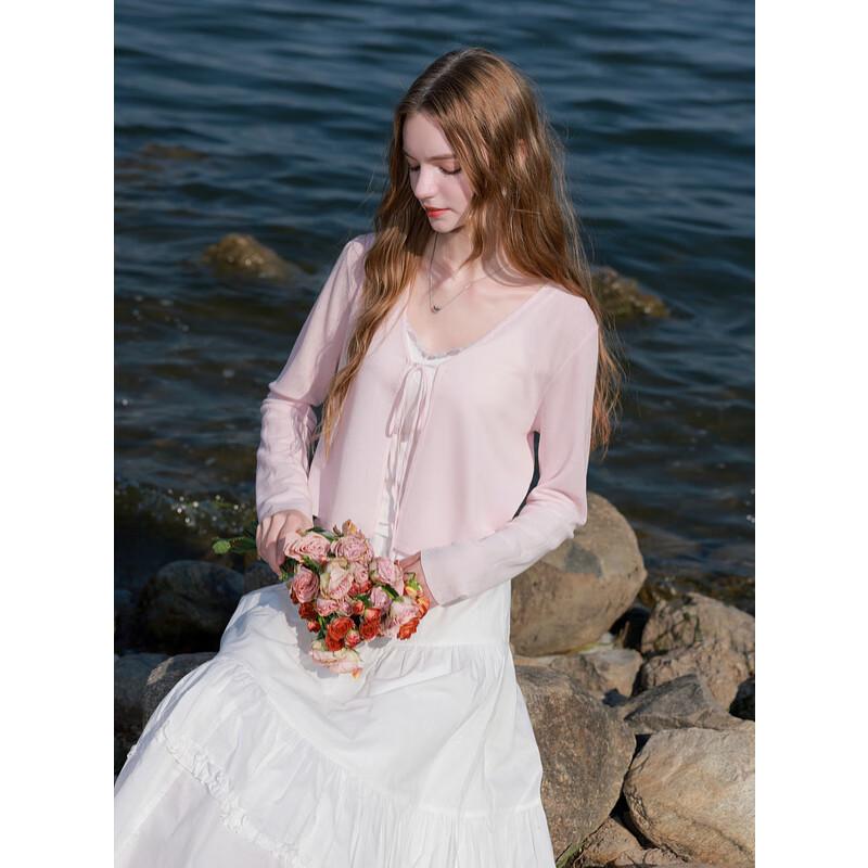 Sancai Women's V-Neck Tie-Front Cropped Knit Cardigan