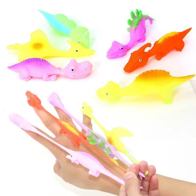 Novelty dinosaur finger slings sticky catapult toy 6/12/18PCS light rubber prank flying fun game stress relieving toy gifts