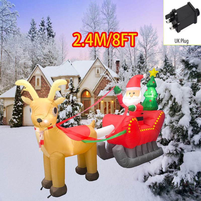 Outdoor Christmas Decorations Santa Claus Vehicle LED Lights Inflatable Model Toys Holiday Gift Props Indoor Party Xmas Decor