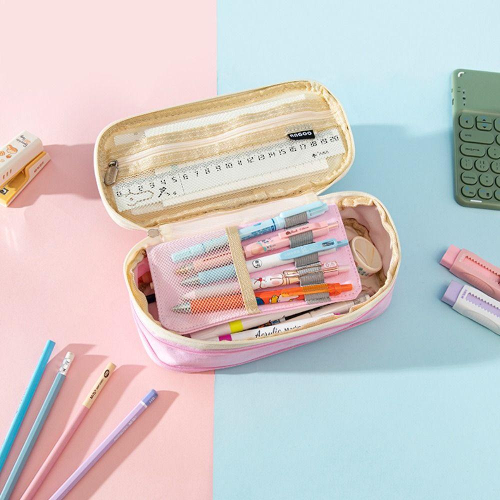 Color Blocked Simple Student Pen Bag Diagonal Macaron Pencil Case  Student Learning