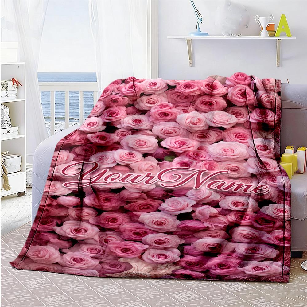 Rose Personalized Name Blanket Cozy Customizable Blanket Soft Warm Cozy Versatile for Office Chair Seaside Picnics Livingroom Four Seasons Multipurpos