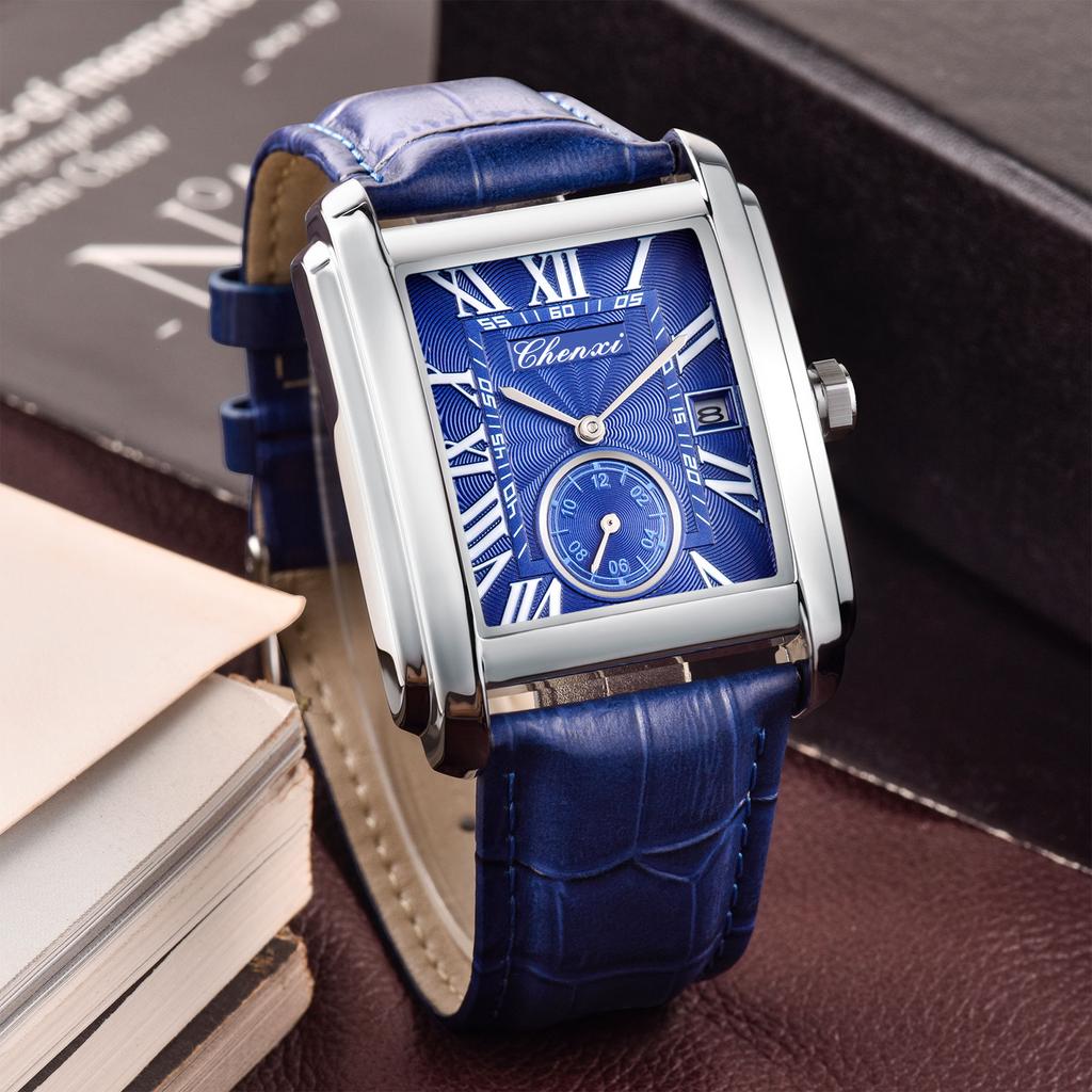 CHENXI 8216 Elegant Waterproof Square Men's Quartz Watch Men Watches Roman Scale Business Leather Strap Military Wristwatch